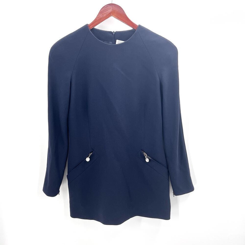 Gianfranco Ferre Navy Blue Wool Zip Back Suit Jacket Womens